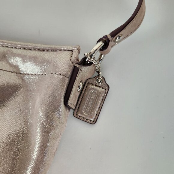 Coach Handbag Silver Metallic Pleated Mini Baguette Ashley Hobo Classic - Picture 2 of 9